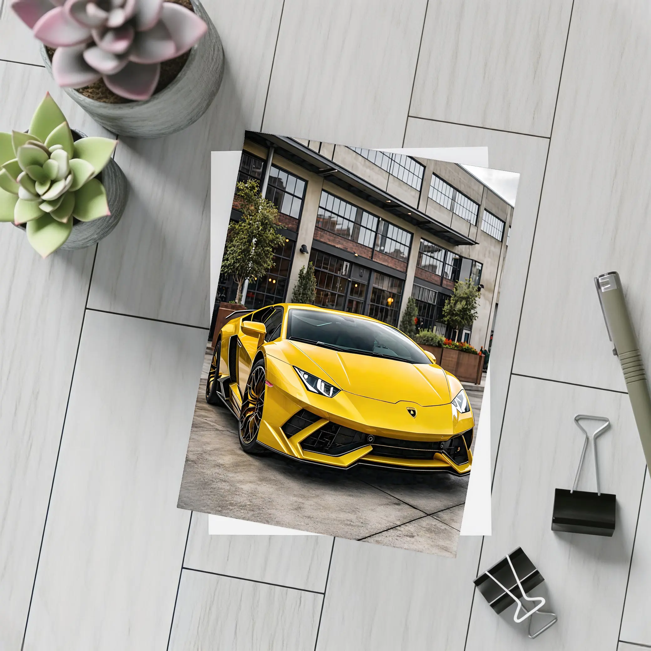 Yellow Lamborghini Huracan Urban Street Setting – Postcards