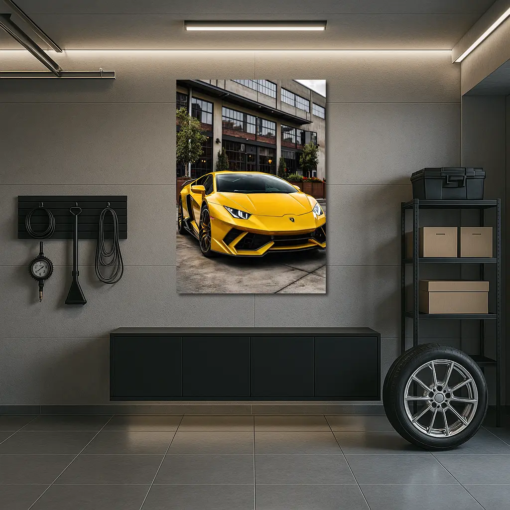 Yellow Lamborghini Huracan Urban Street Setting – Wall Art