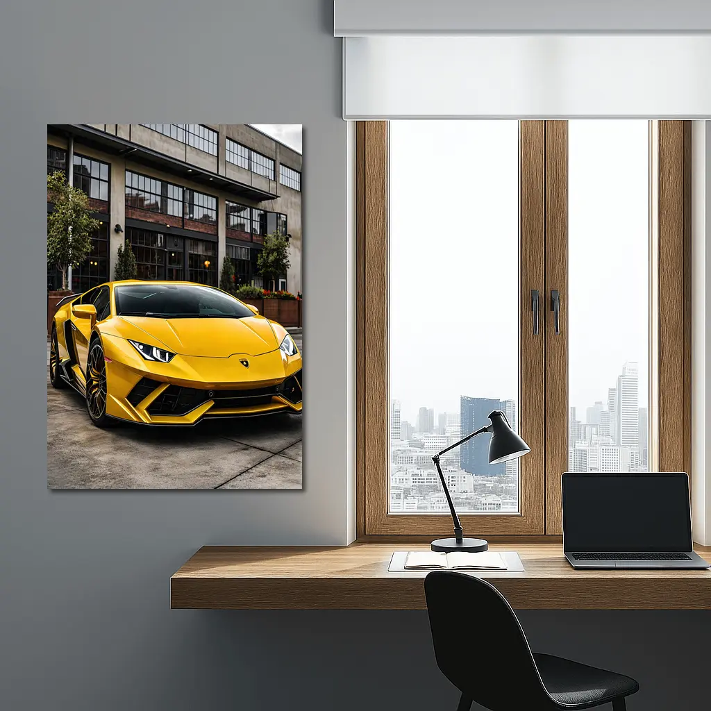Yellow Lamborghini Huracan Urban Street Setting – Wall Art