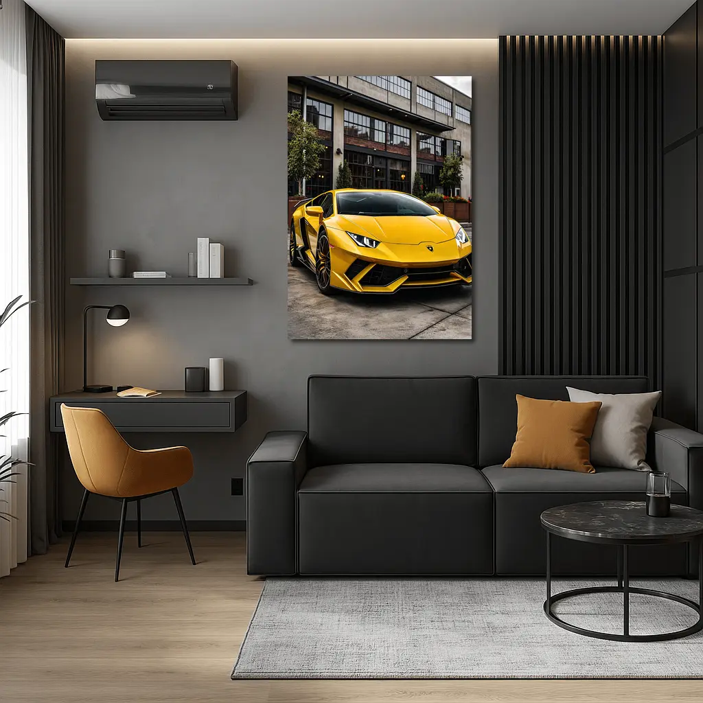 Yellow Lamborghini Huracan Urban Street Setting – Wall Art