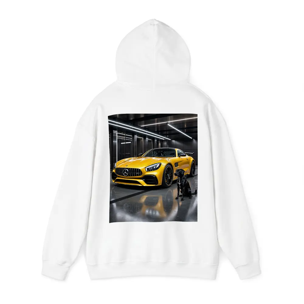 Yellow Mercedes AMG GT Black Labrador Garage – Hoodies