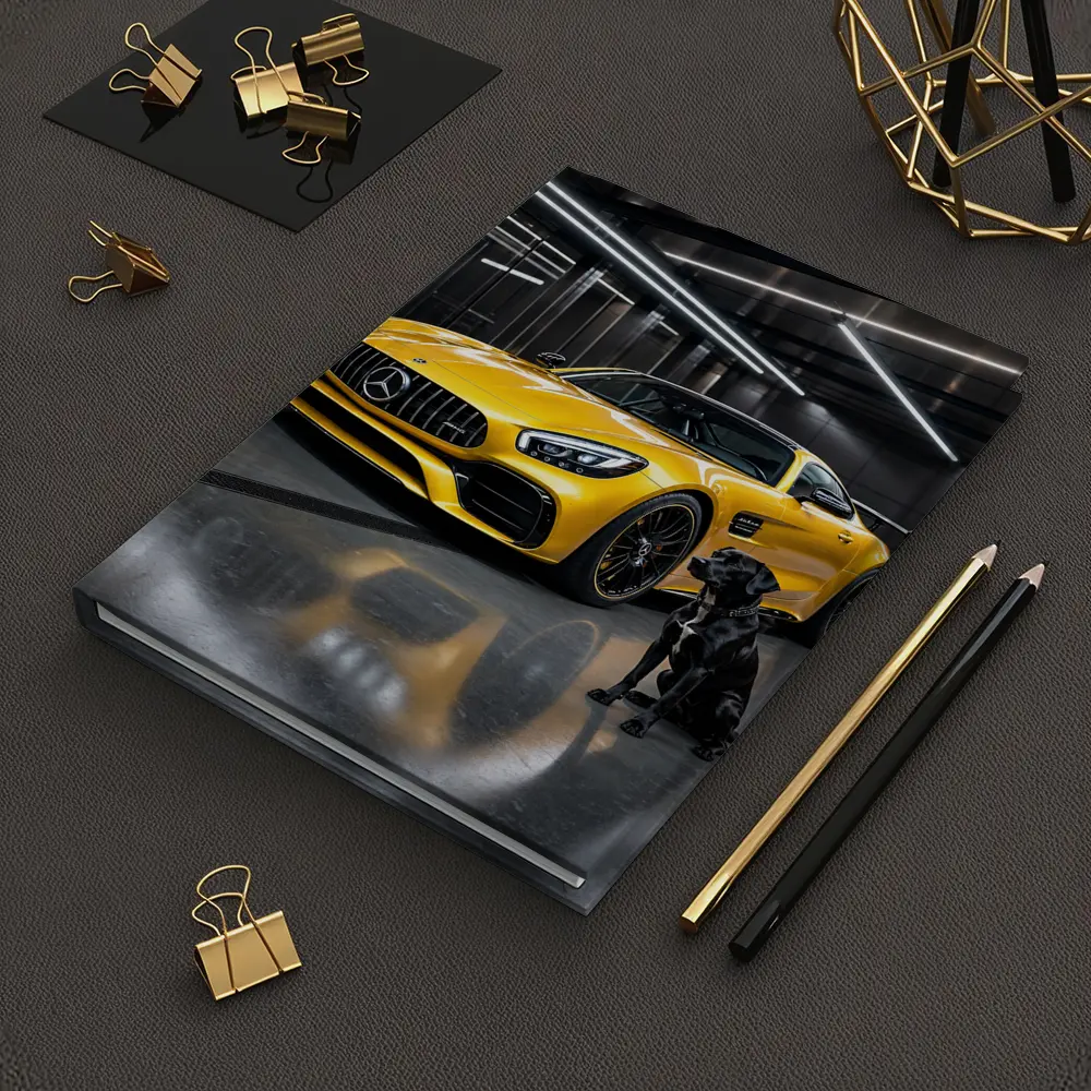 Yellow Mercedes AMG GT Black Labrador Garage – Notebooks