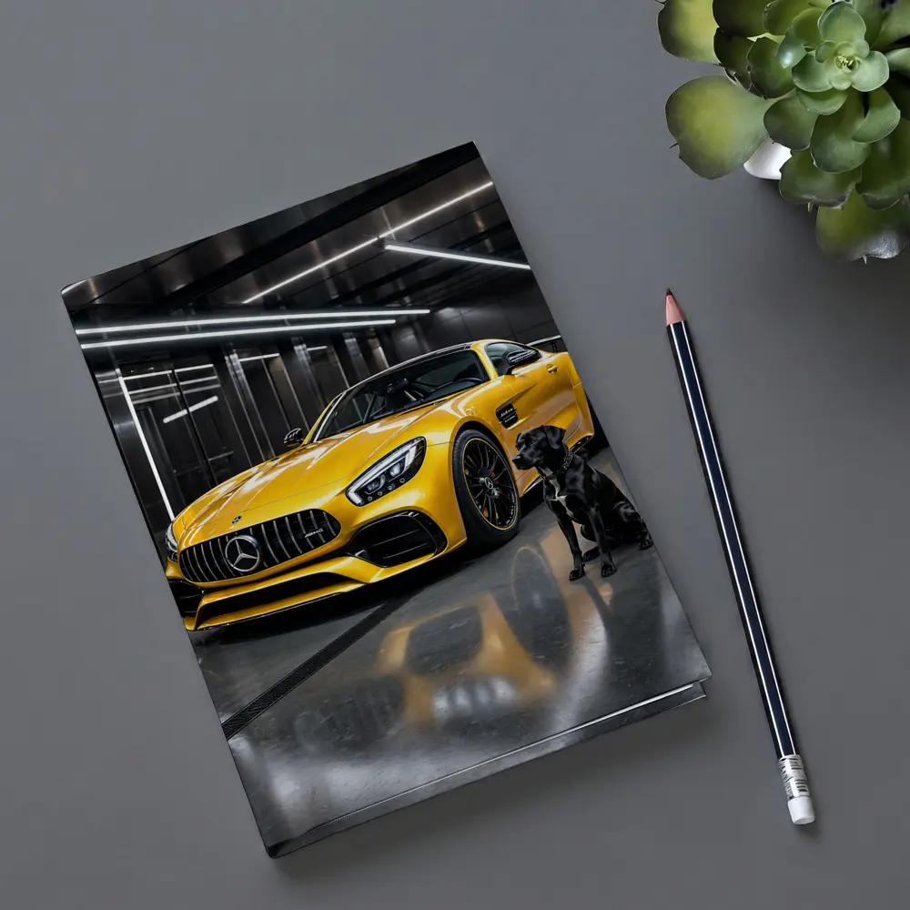 Yellow Mercedes AMG GT Black Labrador Garage – Notebooks
