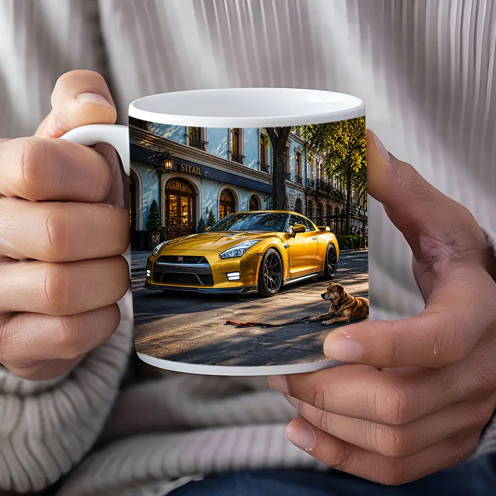 Gold Nissan GT-R Sports Car Street Dog – Mugs