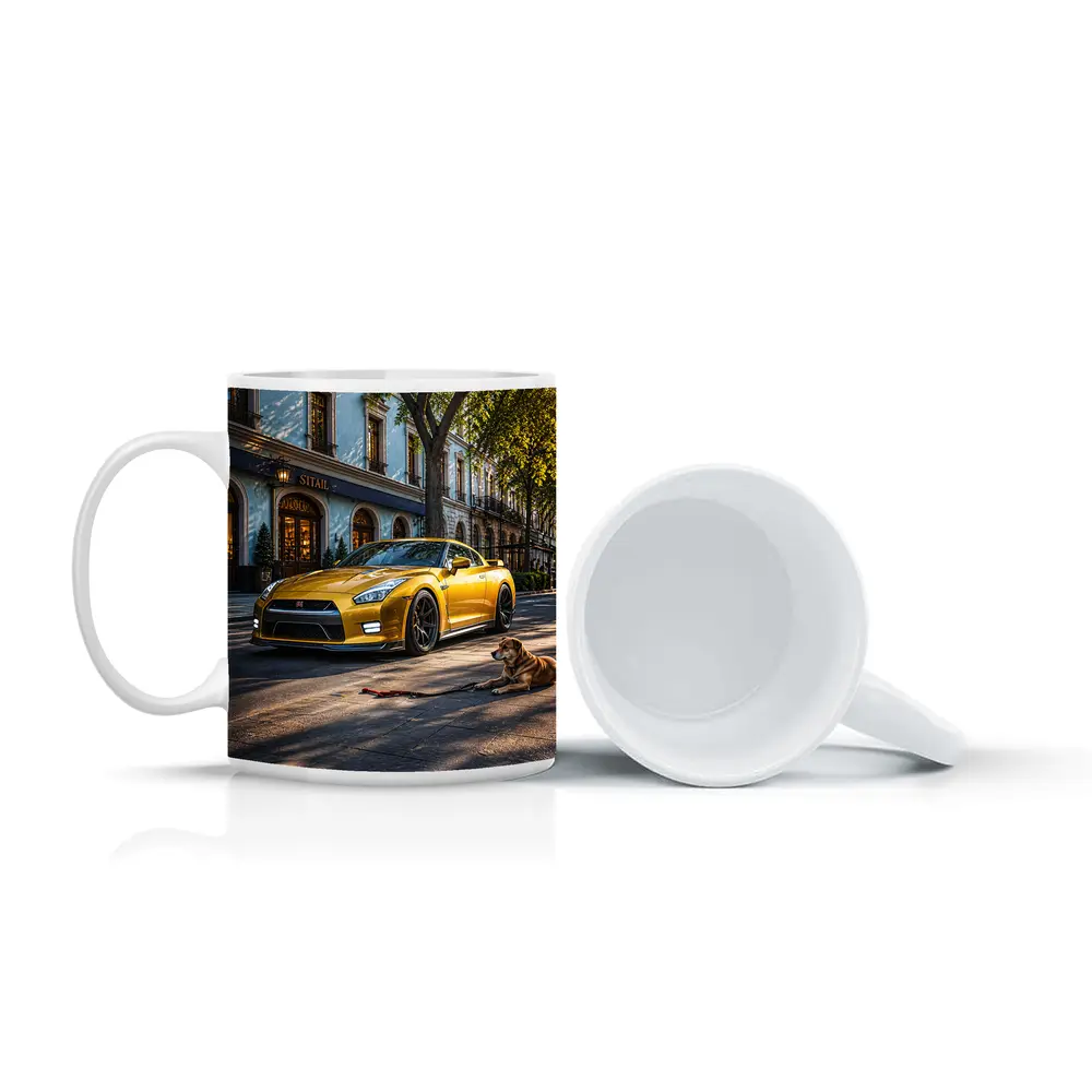 Gold Nissan GT-R Sports Car Street Dog – Mugs