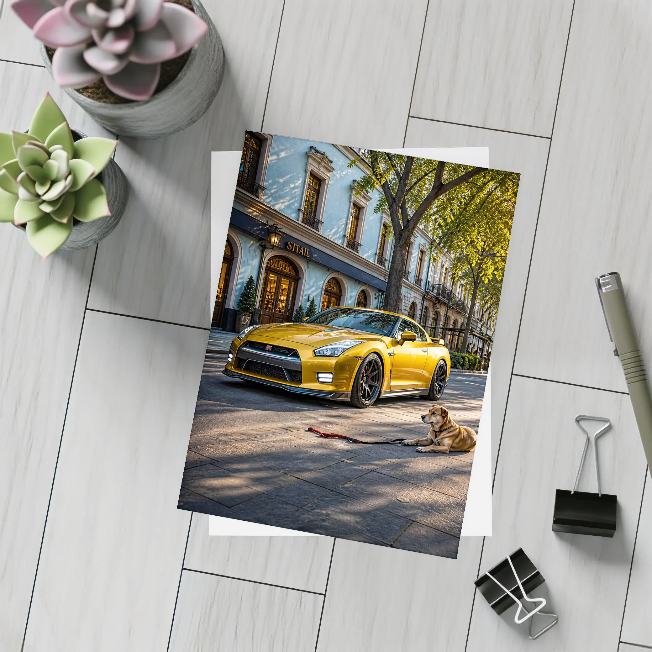 Gold Nissan GT-R Sports Car Street Dog – Postcards