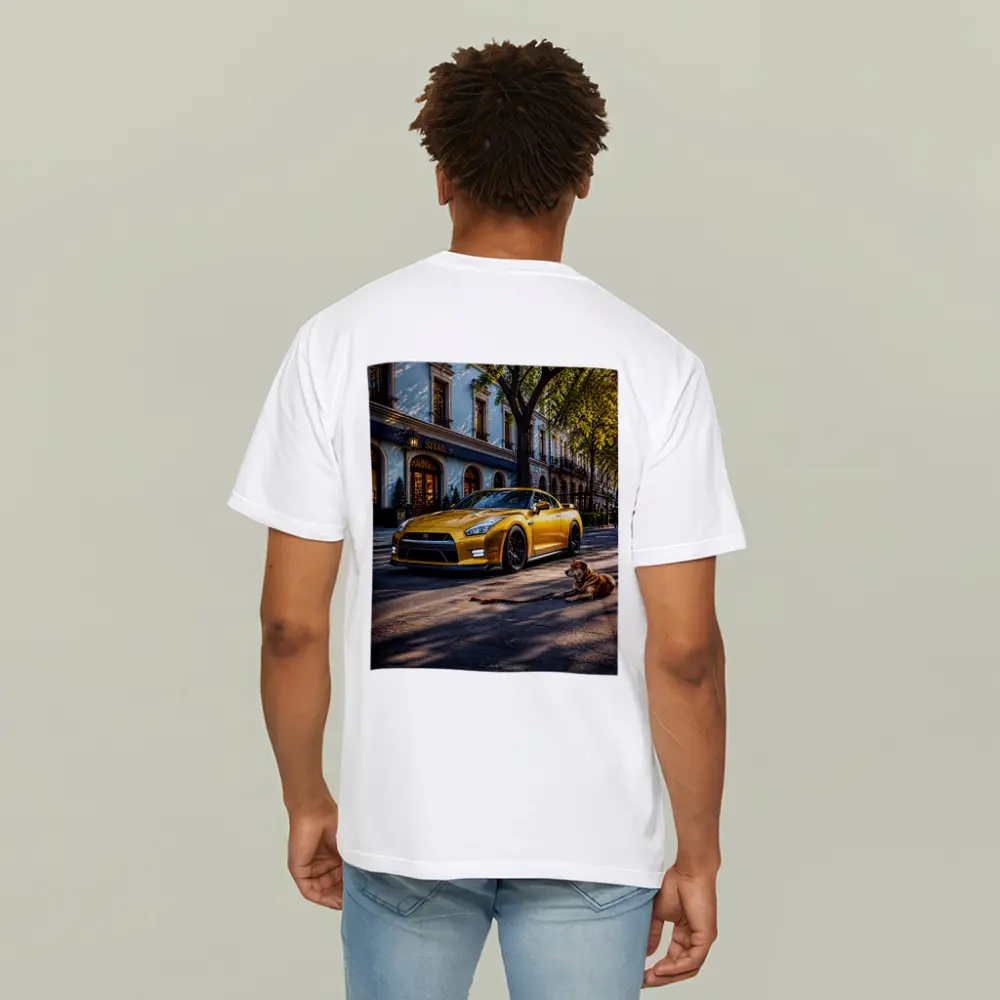 Gold Nissan GT-R Sports Car Street Dog – T-Shirts