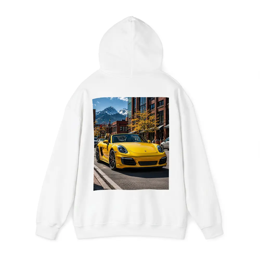 Yellow Porsche Boxster On City Street – Hoodies