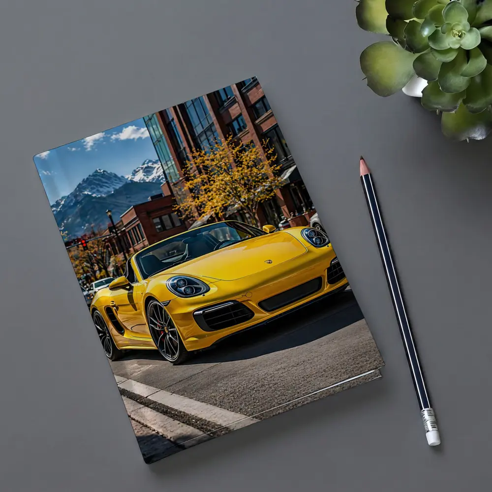 Yellow Porsche Boxster On City Street – Notebooks