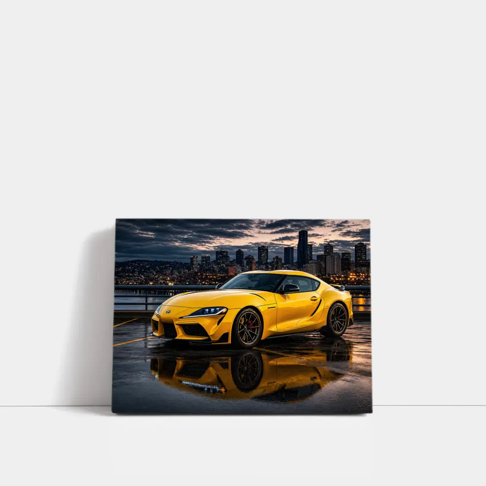 Yellow Toyota Supra City Night Reflection – Wall Art