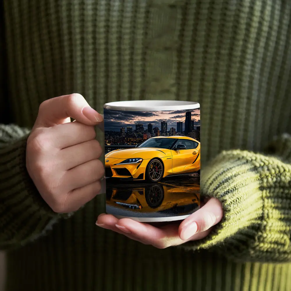 Yellow Toyota Supra City Night Reflection – Mugs