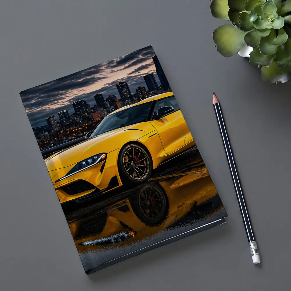 Yellow Toyota Supra City Night Reflection – Notebooks