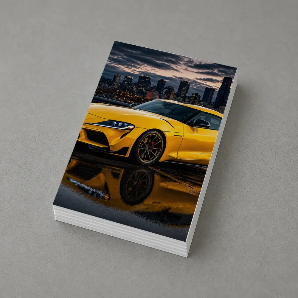 Yellow Toyota Supra City Night Reflection – Postcards