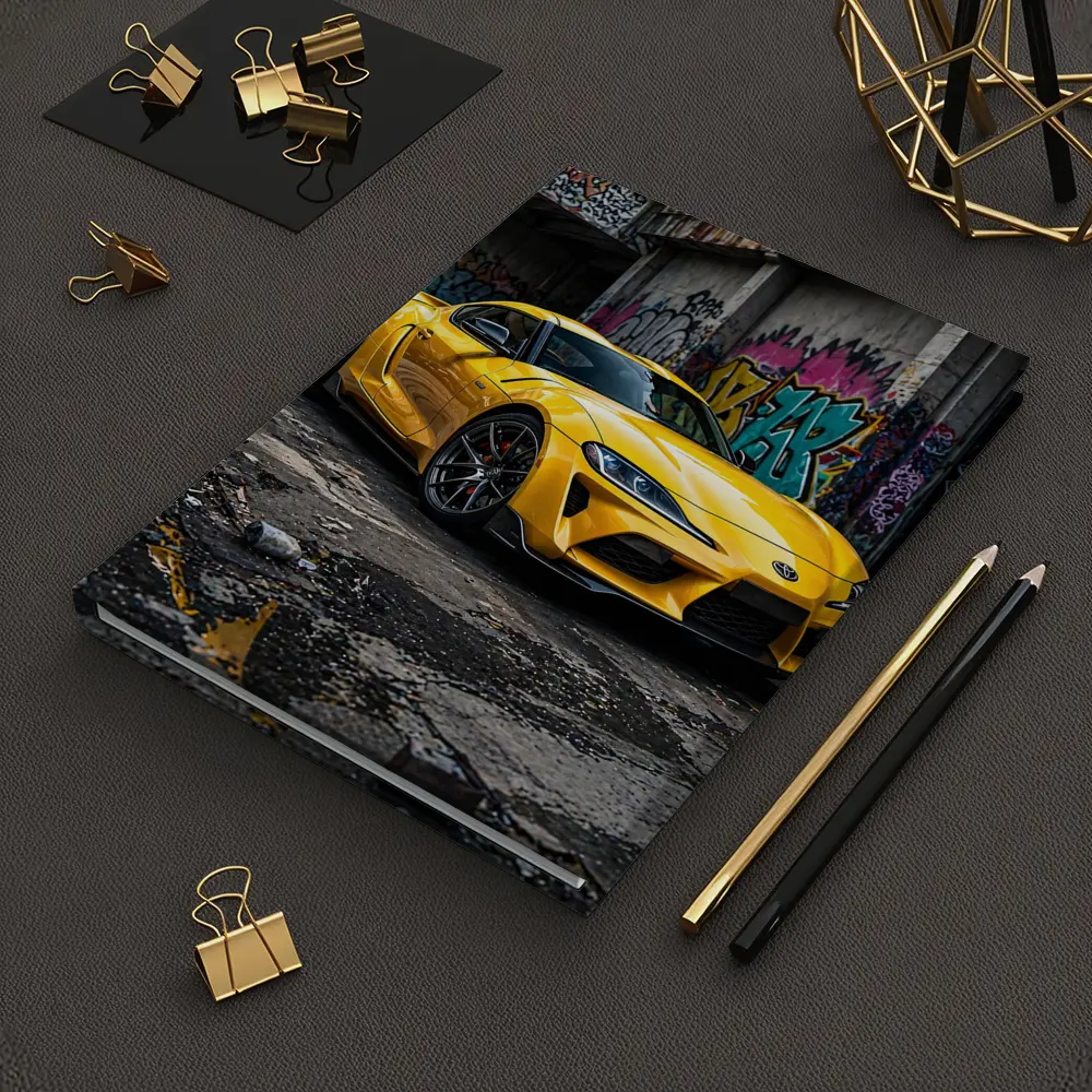 Yellow Toyota Supra Parked Urban Graffiti Street – Notebooks