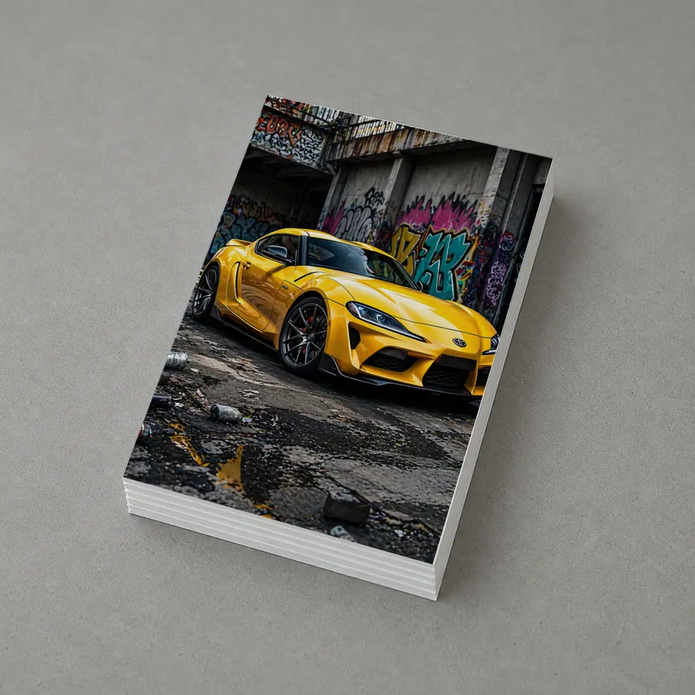 Yellow Toyota Supra Parked Urban Graffiti Street – Postcards