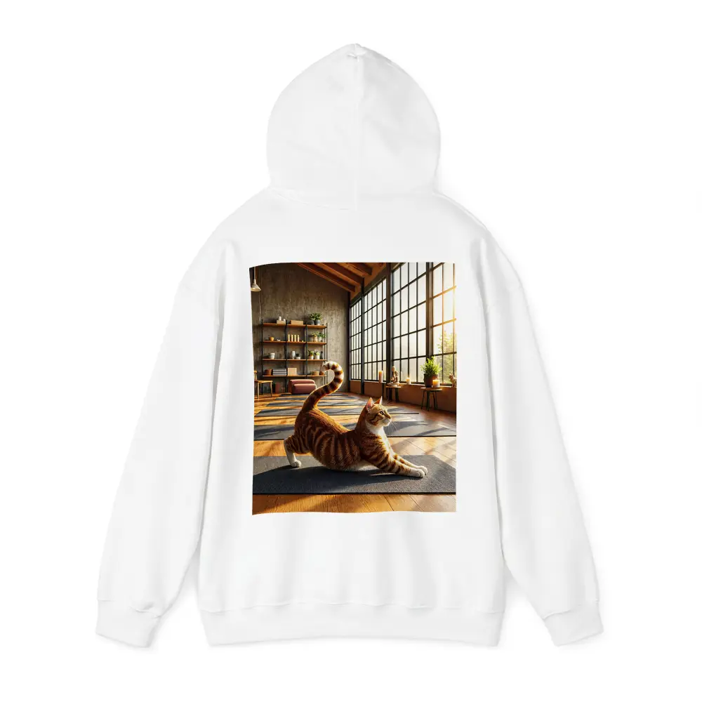 Orange Tabby Cat Stretching in Yoga Studio – Hoodies