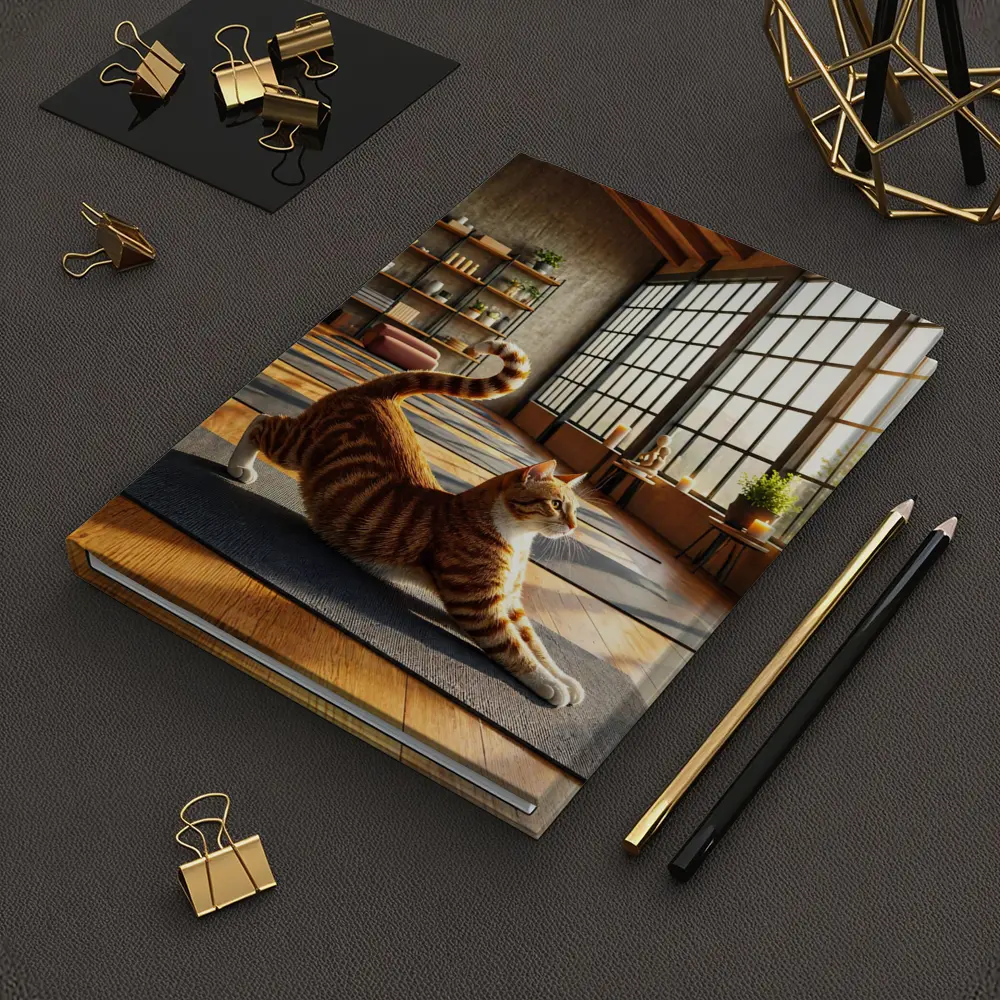 Orange Tabby Cat Stretching in Yoga Studio – Notebooks