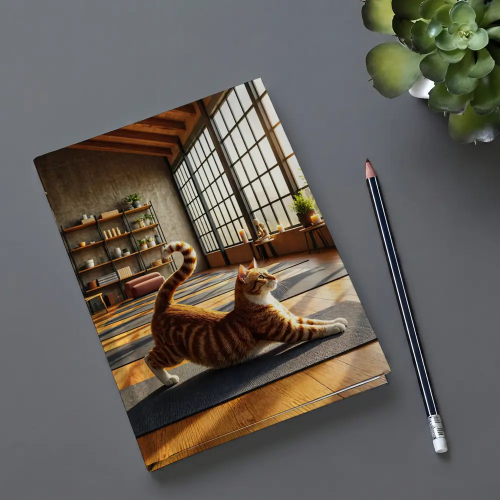 Orange Tabby Cat Stretching in Yoga Studio – Notebooks
