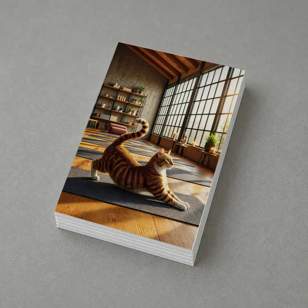 Orange Tabby Cat Stretching in Yoga Studio – Postcards