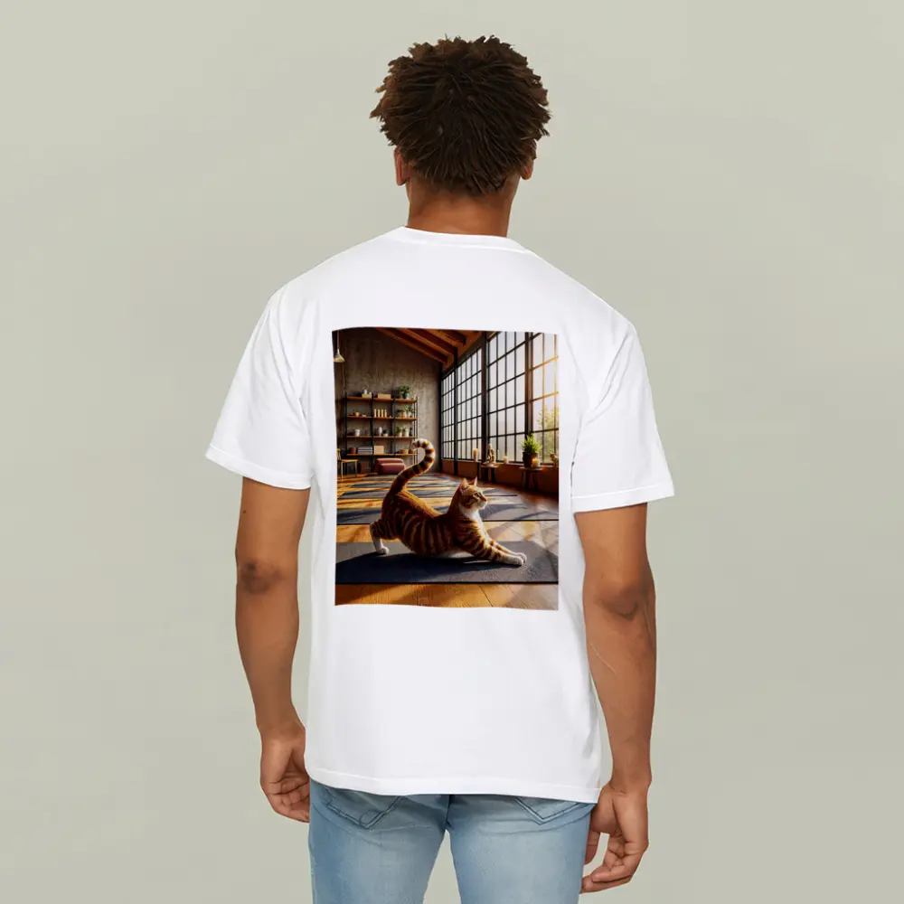 Orange Tabby Cat Stretching in Yoga Studio – T-Shirts