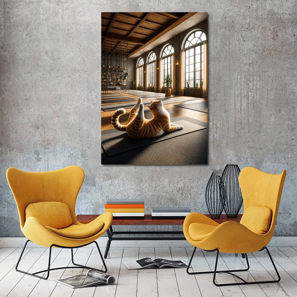 Orange Tabby Cat Doing Yoga Studio – Wall Art