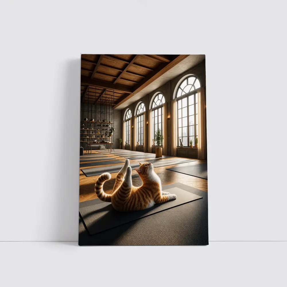 Orange Tabby Cat Doing Yoga Studio – Wall Art