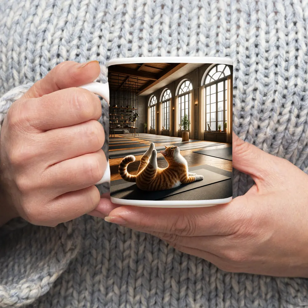 Orange Tabby Cat Doing Yoga Studio – Mugs