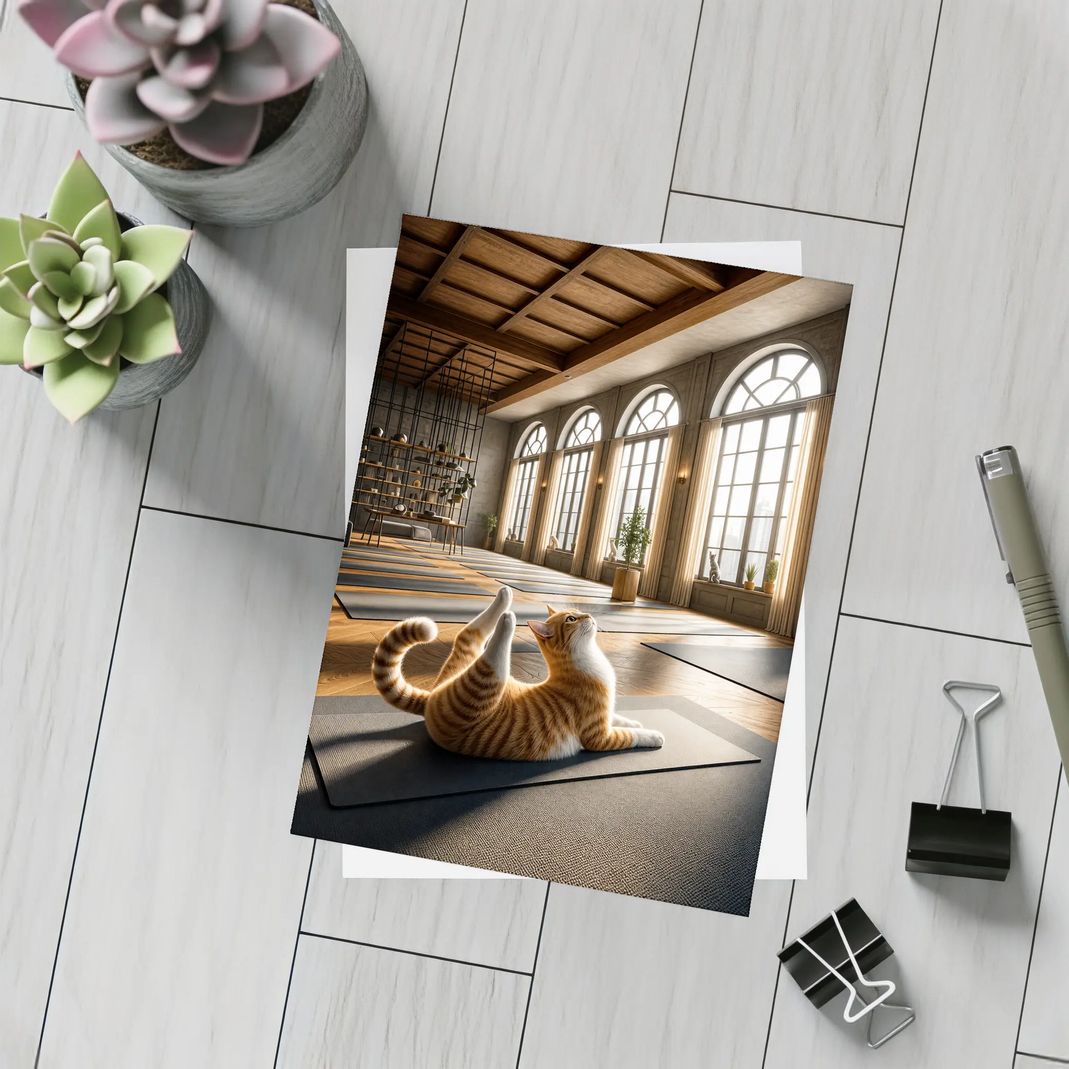 Orange Tabby Cat Doing Yoga Studio – Postcards