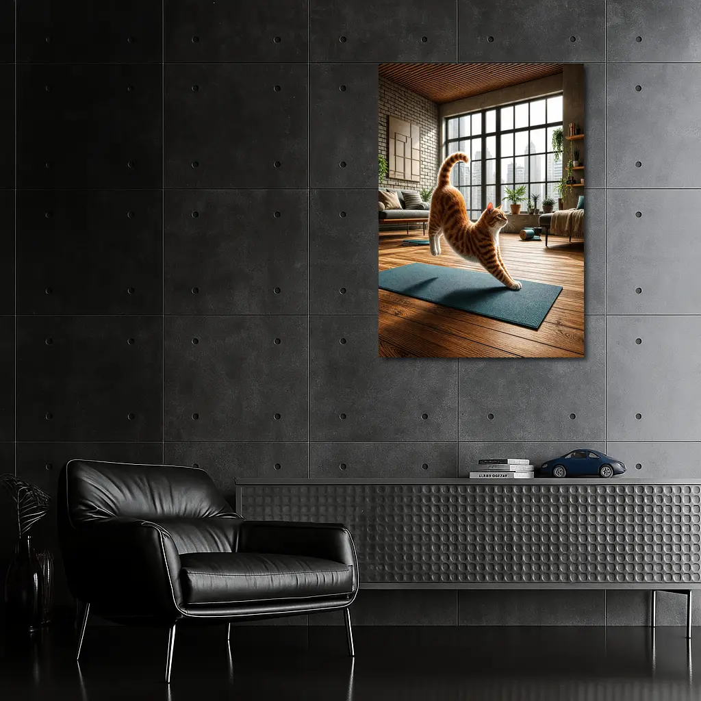Orange Tabby Cat Yoga Pose Modern Loft – Wall Art