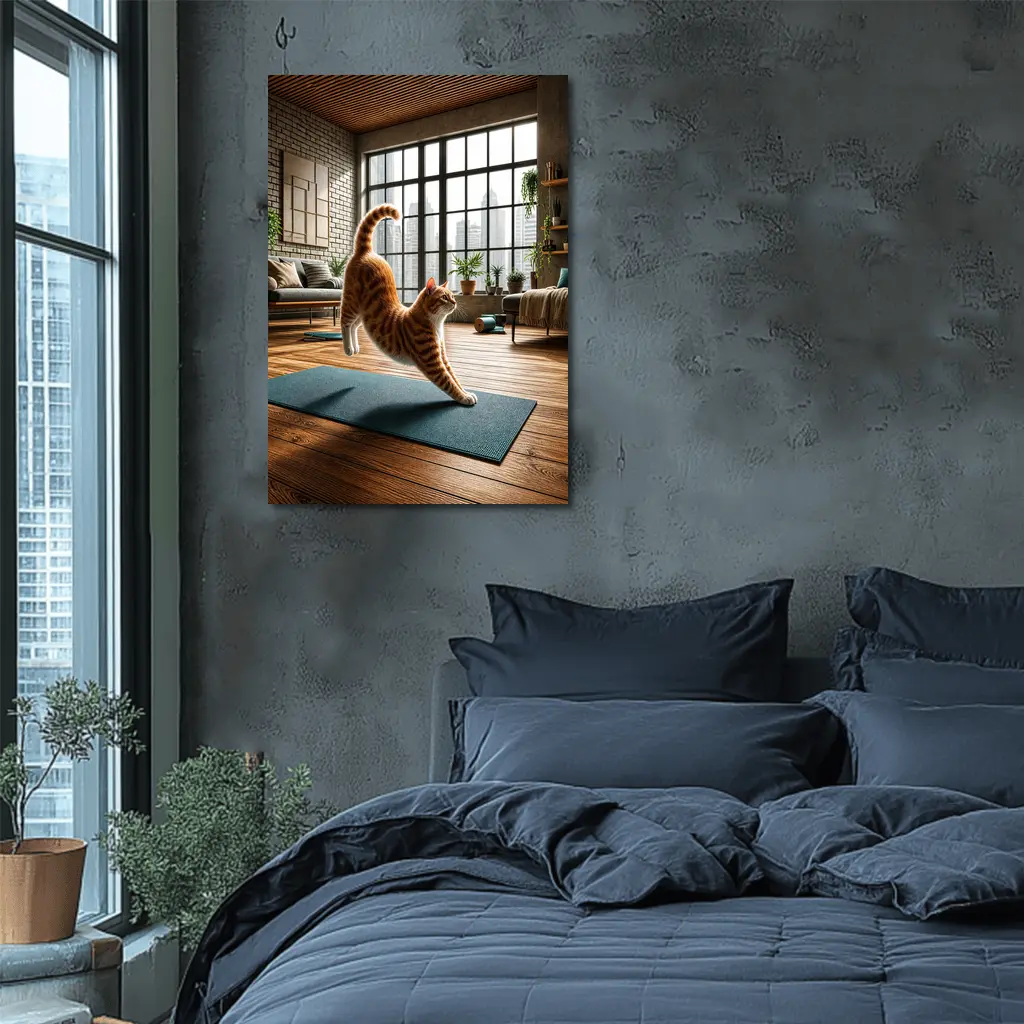 Orange Tabby Cat Yoga Pose Modern Loft – Wall Art