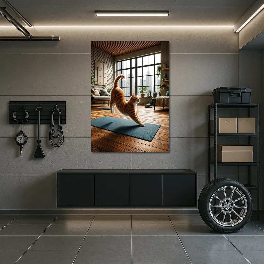Orange Tabby Cat Yoga Pose Modern Loft – Wall Art
