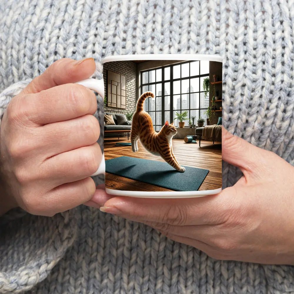Orange Tabby Cat Yoga Pose Modern Loft – Mugs