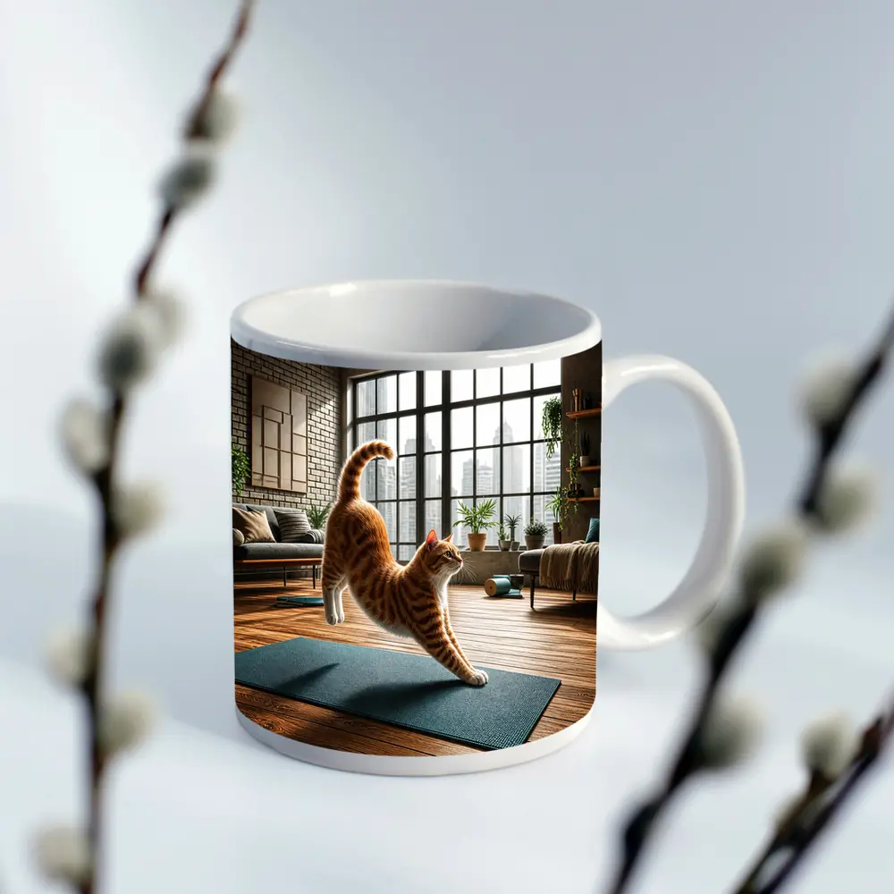Orange Tabby Cat Yoga Pose Modern Loft – Mugs