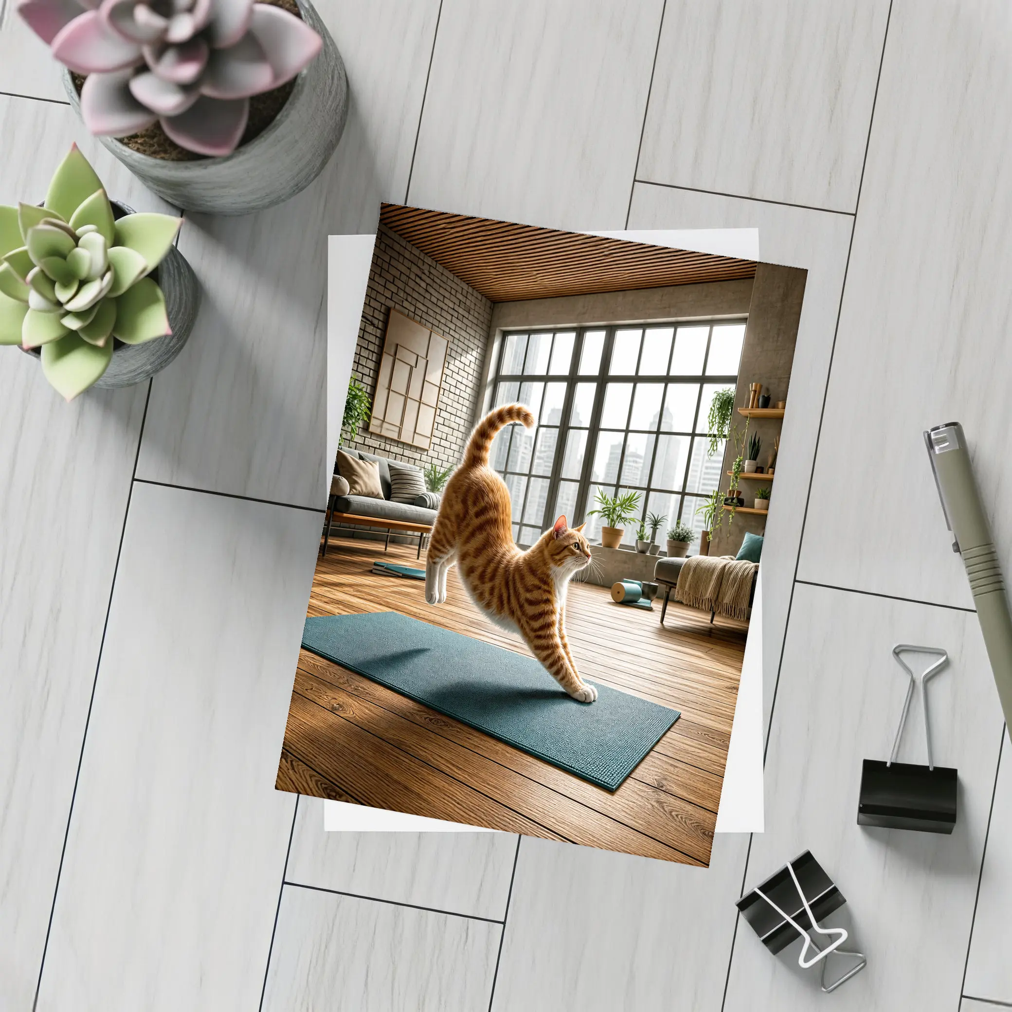 Orange Tabby Cat Yoga Pose Modern Loft – Postcards
