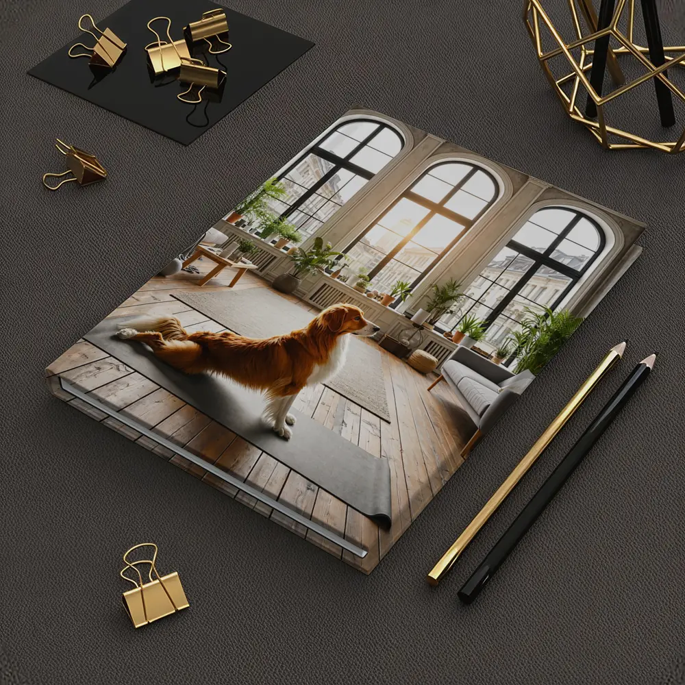 Golden Retriever Sitting on Yoga Mat Interior – Notebooks