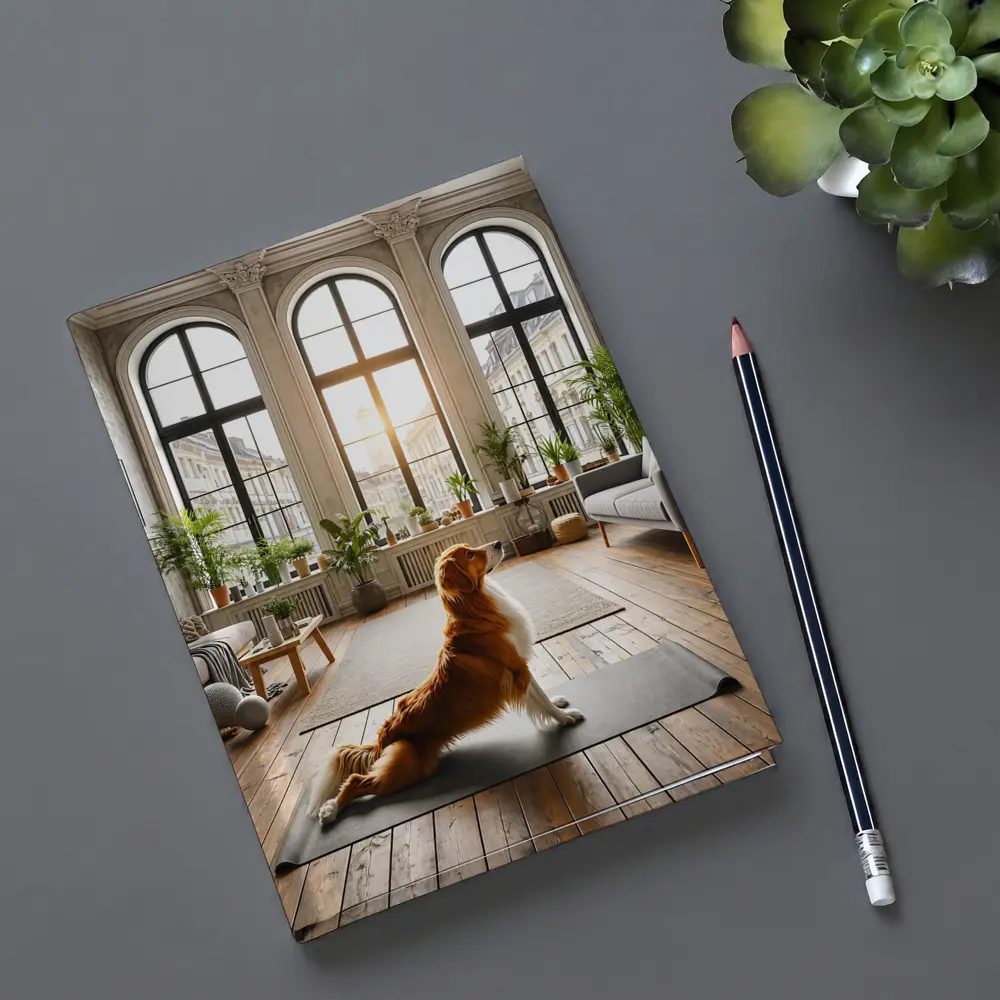 Golden Retriever Sitting on Yoga Mat Interior – Notebooks