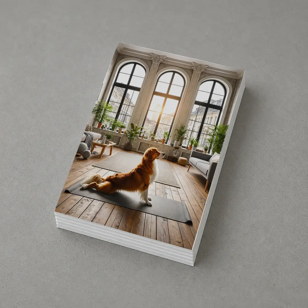 Golden Retriever Sitting on Yoga Mat Interior – Postcards