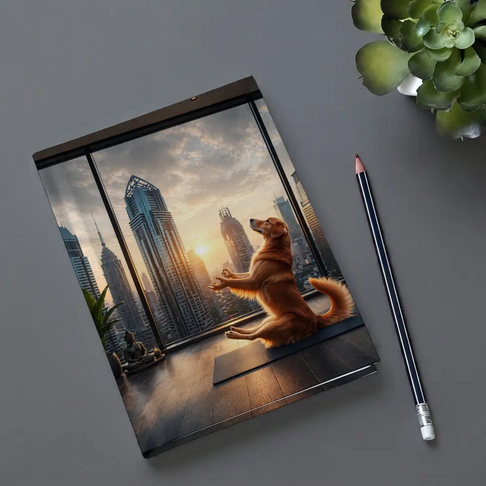 Golden Retriever Doing Yoga City Skyline – Notebooks