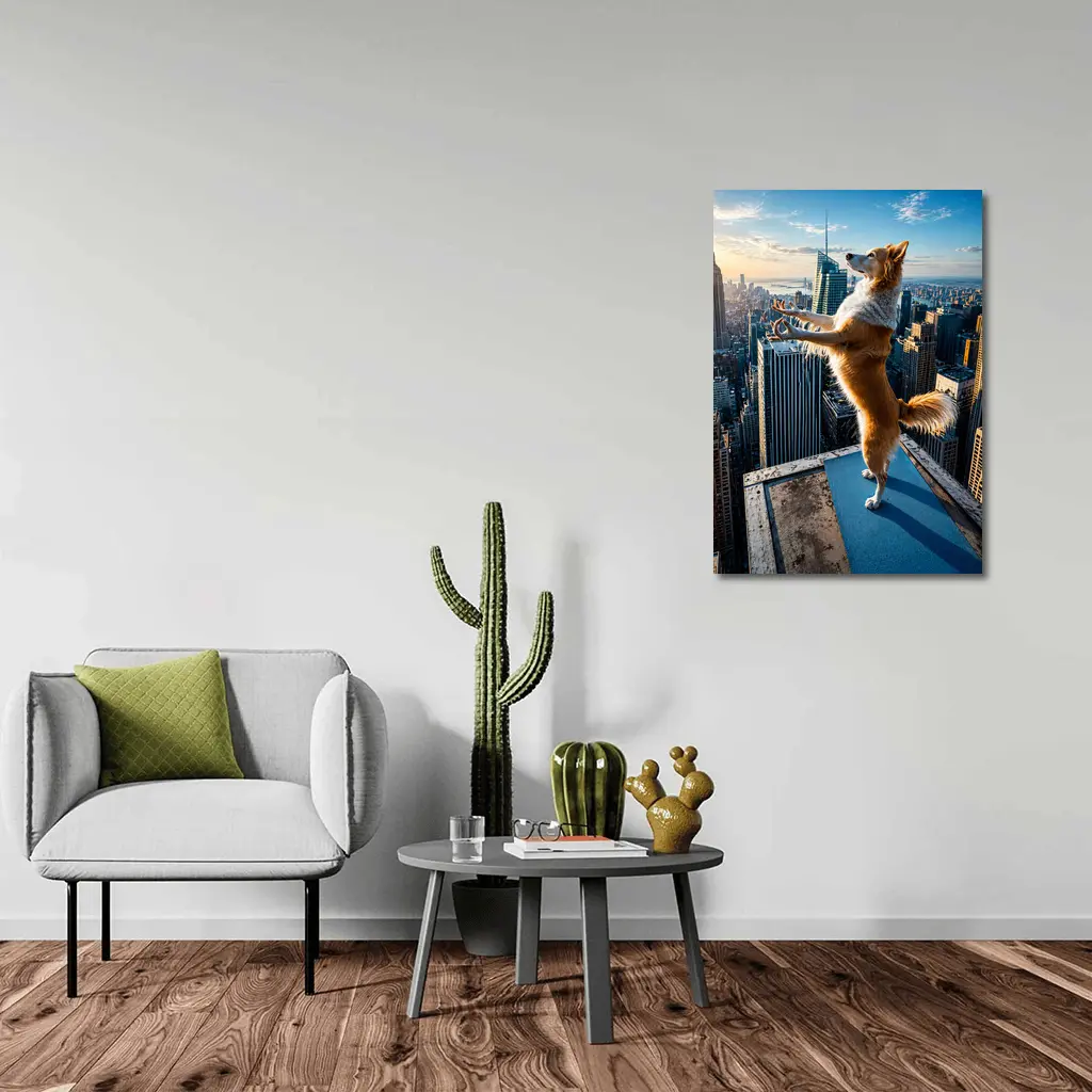 Border Collie Doing Yoga City Skyline – Wall Art