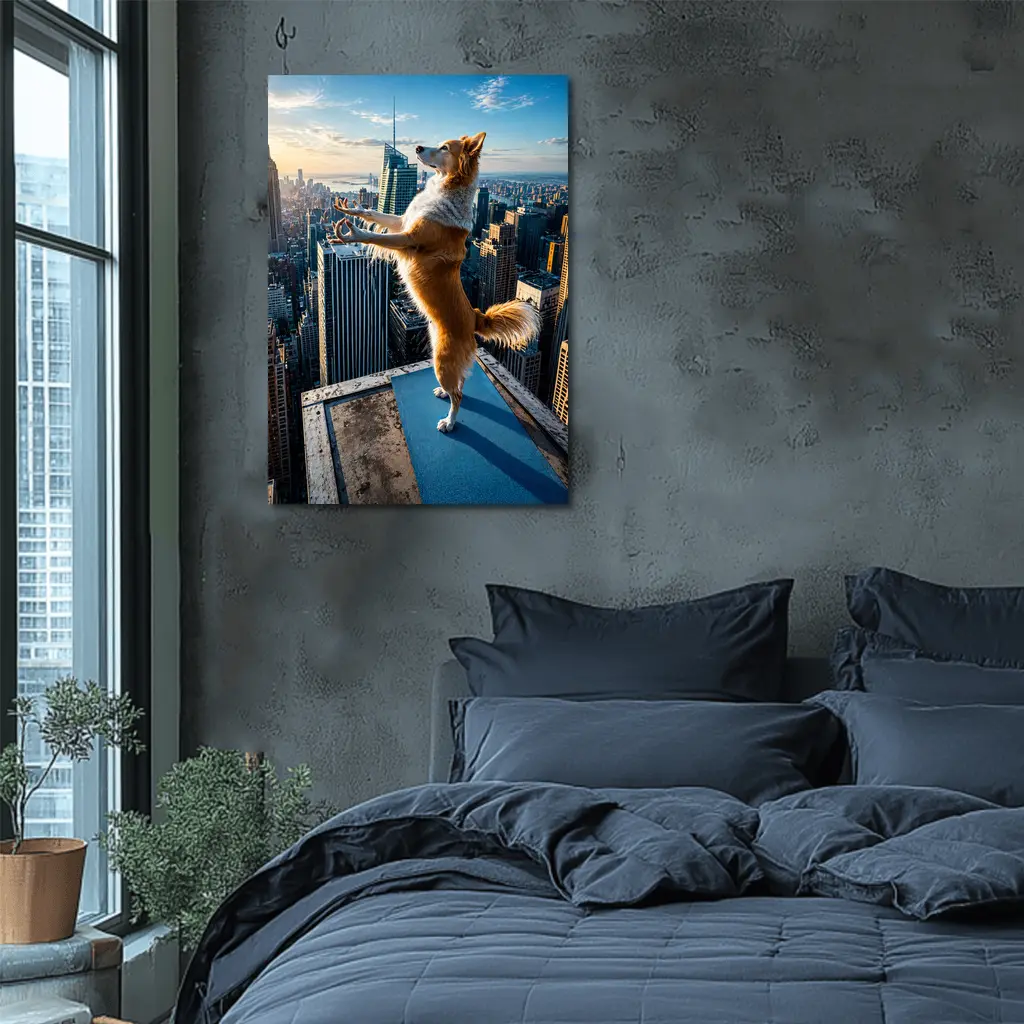 Border Collie Doing Yoga City Skyline – Wall Art