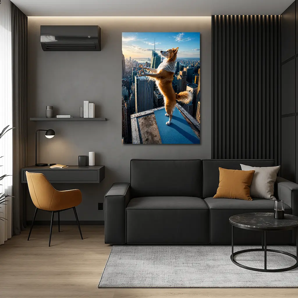 Border Collie Doing Yoga City Skyline – Wall Art