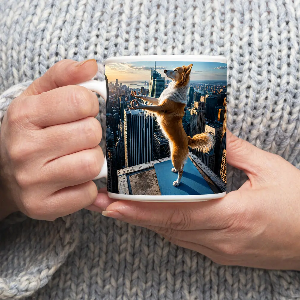 Border Collie Doing Yoga City Skyline – Mugs