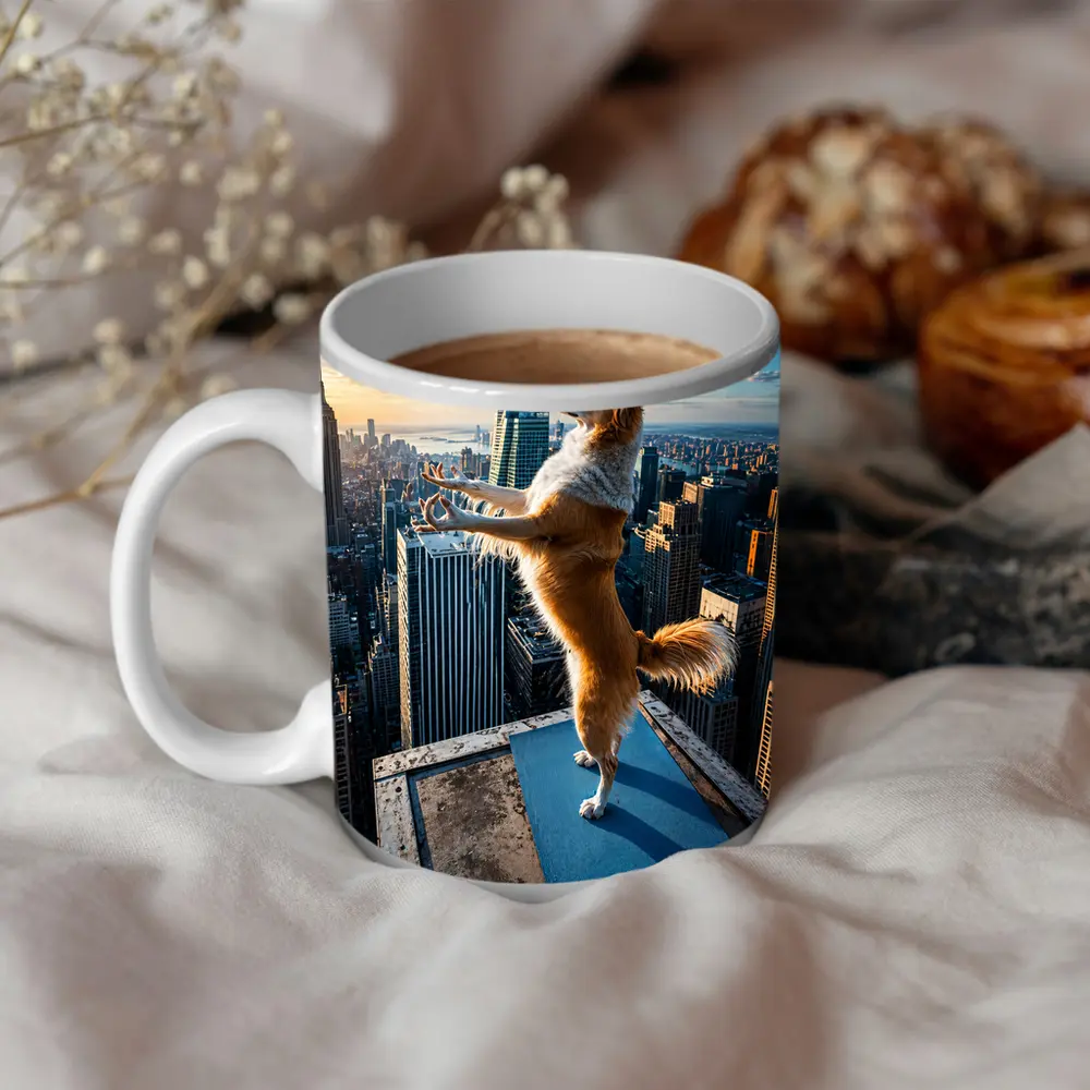Border Collie Doing Yoga City Skyline – Mugs