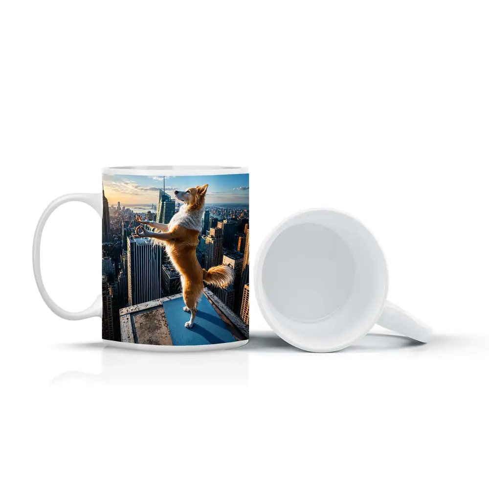 Border Collie Doing Yoga City Skyline – Mugs