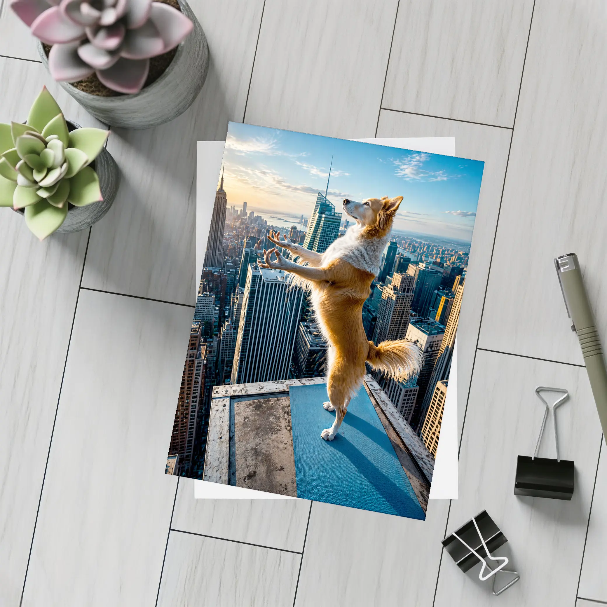 Border Collie Doing Yoga City Skyline – Postcards
