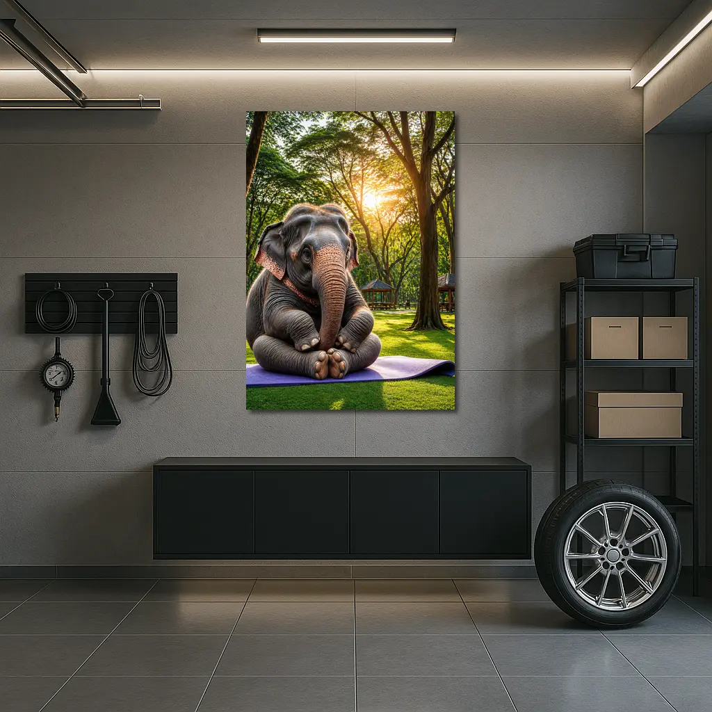 Elephant Doing Yoga In Sunny Park – Wall Art