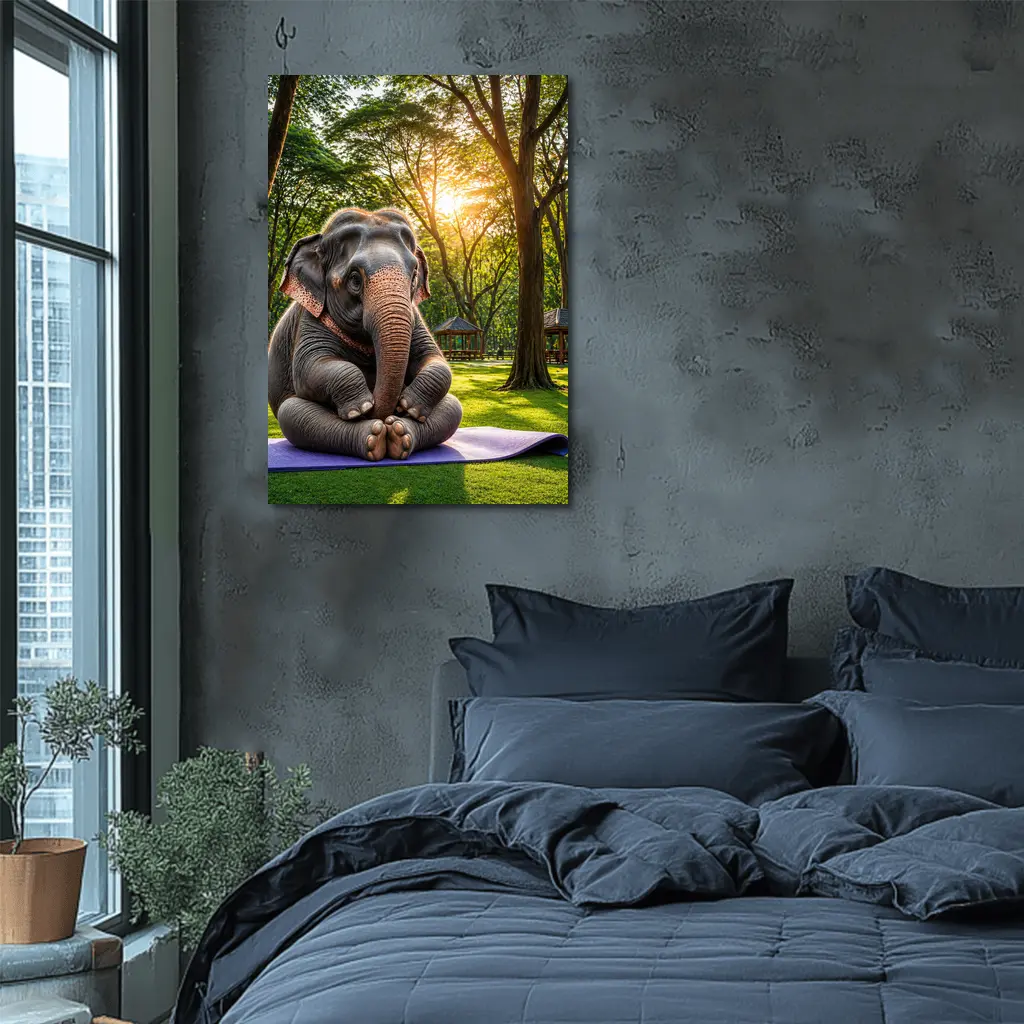 Elephant Doing Yoga In Sunny Park – Wall Art