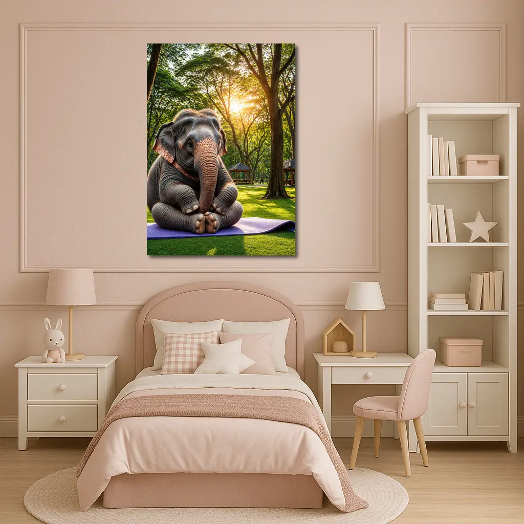Elephant Doing Yoga In Sunny Park – Wall Art