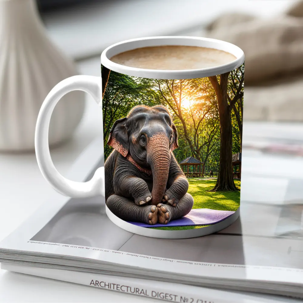 Elephant Doing Yoga In Sunny Park – Mugs