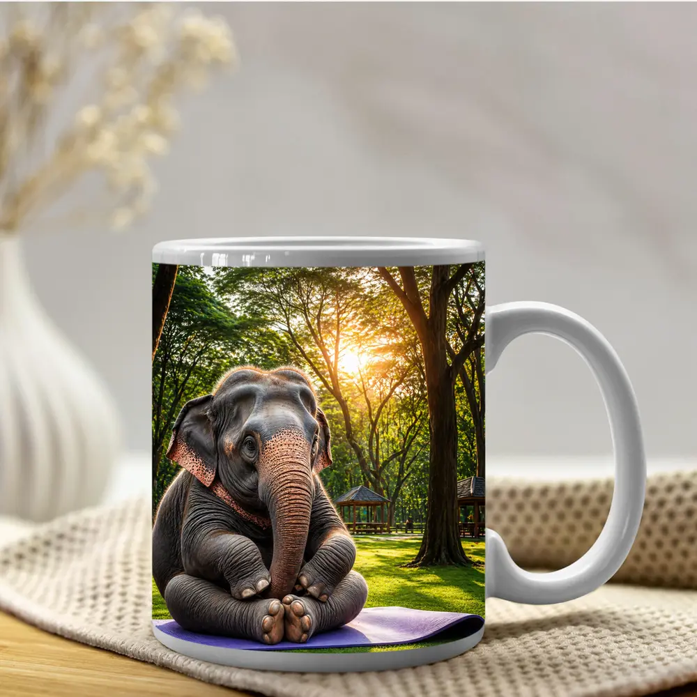Elephant Doing Yoga In Sunny Park – Mugs
